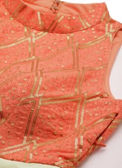 Off White N Peach Georgette Embroidered Gown Festive Wear -C Bazaar Shop Off White N Peach Georgette Embroidered Gown IWBS02206269 rrc1