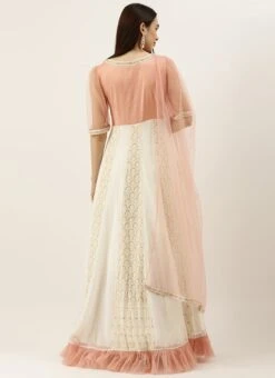 Off White N Peach Taffeta Kali Style Anarkali Suit Party Wear -C Bazaar Shop Off White N Peach Taffeta Kali Style Anarkali Suit SLBS02105414 b