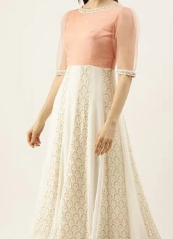 Off White N Peach Taffeta Kali Style Anarkali Suit Party Wear