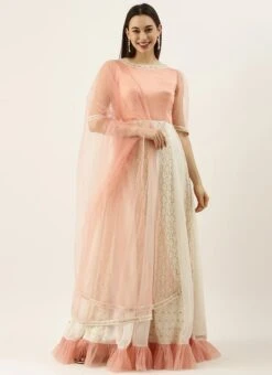 Off White N Peach Taffeta Kali Style Anarkali Suit Party Wear -C Bazaar Shop Off White N Peach Taffeta Kali Style Anarkali Suit SLBS02105414 u