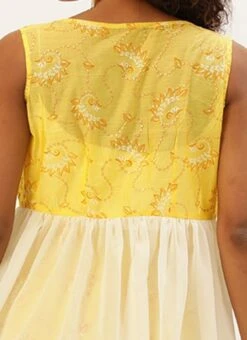 Off White N Yellow Foil Printed Gown Festive Wear -C Bazaar Shop Off White N Yellow Foil Printed Gown IWBS02209689 rrc2 1