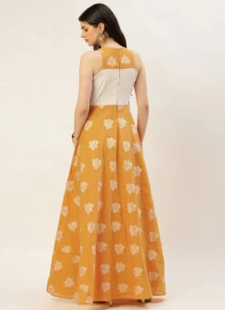Off White N Mustard Jacquard Maxi Dress Festive Wear -C Bazaar Shop Off White N mustard Jacquard Maxi Dress DRBS02210940 b
