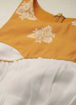 Off White N Mustard Jacquard Maxi Dress Festive Wear -C Bazaar Shop Off White N mustard Jacquard Maxi Dress DRBS02210940 rrc1