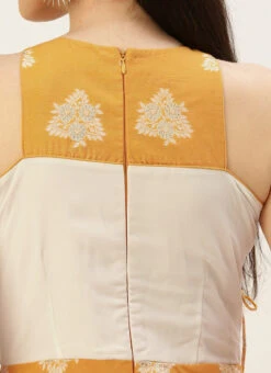 Off White N Mustard Jacquard Maxi Dress Festive Wear -C Bazaar Shop Off White N mustard Jacquard Maxi Dress DRBS02210940 rrc2