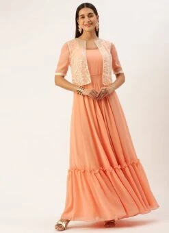 Jacket From Off White Net Embroidered Jacket Style Gown -C Bazaar Shop Off White Net Embroidered Jacket Style Gown IWBS02301759 u