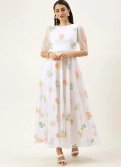 Off White Organza Ankle Length Dress After Six Wear -C Bazaar Shop Off White Organza Ankle Length Dress DRBS02110848 u