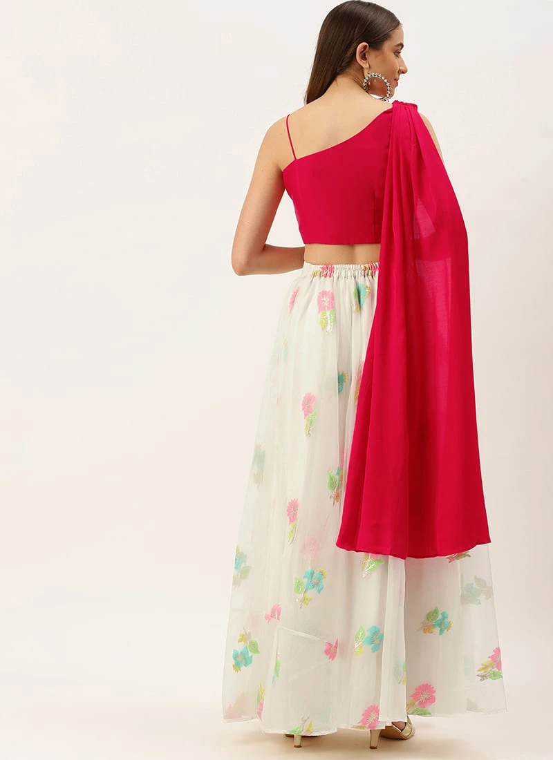 Off White Organza Jacquard Skirt N Top Festive Wear 4 Off White Organza Jacquard Skirt N Top Festive Wear - Image 4