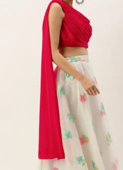 Off White Organza Jacquard Skirt N Top Festive Wear