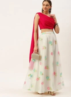 Off White Organza Jacquard Skirt N Top Festive Wear 10 Off White Organza Jacquard Skirt N Top Festive Wear -C Bazaar Shop Off White Organza Jacquard Skirt N Top IWBS02206236 u