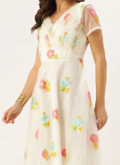 Off White Pleated Yoke Organza Dress After Six Wear