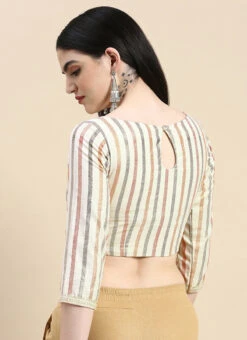 Off White Printed Cotton Blouse Festive Wear 13 Off White Printed Cotton Blouse Festive Wear -C Bazaar Shop Off White Printed Cotton Blouse BLBS02210829 rrc2