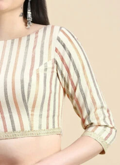 Off White Printed Cotton Blouse Festive Wear 14 Off White Printed Cotton Blouse Festive Wear -C Bazaar Shop Off White Printed Cotton Blouse BLBS02210829 rrc3