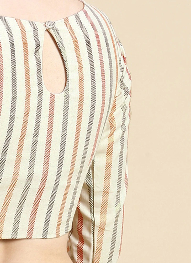 Off White Printed Cotton Blouse Festive Wear 8 Off White Printed Cotton Blouse Festive Wear - Image 8