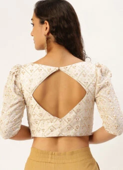 Off White Sequins Embroidery Blouse Festive Wear -C Bazaar Shop Off White Sequins Embroidery Blouse BLBS02305206 b
