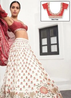 Off White Silk Printed Umbrella Lehenga Party Wear -C Bazaar Shop Off White Silk Printed Umbrella Lehenga GHSAJ1001 b