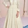 Off White Faux Georgette Embroidered With Beads Gown Party Wear