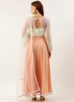 Top From Off White N Peach Embroidered Anarkali Suit After Six Wear -C Bazaar Shop Off white N Peach Embroidered Anarkali Suit SLBS02211071 b