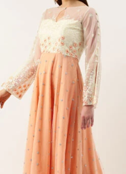 Top From Off White N Peach Embroidered Anarkali Suit After Six Wear