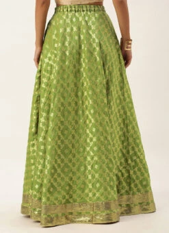Olive Green Brocade Floor Length Skirt Festive Wear -C Bazaar Shop Olive Green Brocade Floor Length Skirt WBBS02012674 b