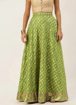 Olive Green Brocade Floor Length Skirt Festive Wear -C Bazaar Shop Olive Green Brocade Floor Length Skirt WBBS02012674 rrc1