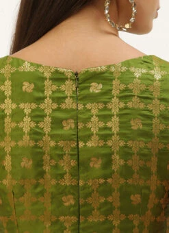 Olive Green Brocade Top Festive Wear -C Bazaar Shop Olive Green Brocade Top KRBS02307709 rrc2