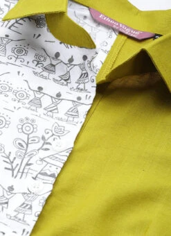 Olive Green N White Asymmetrical Shirt Dress After Six Wear -C Bazaar Shop Olive Green N White Asymmetrical Shirt Dress DRBS02105396 rrc1