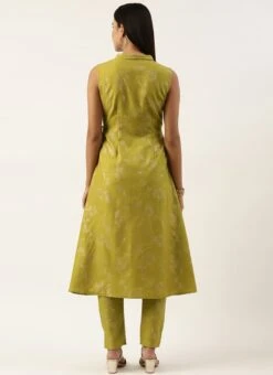 Olive Green Rayon Foil Print Kurta Set After Six Wear -C Bazaar Shop Olive Green Rayon Foil Print Kurta Set KSBS02211256 b 1