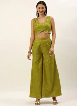 Bottom From Olive Green Rayon Foil Printed Co Ord Set After Six Wear -C Bazaar Shop Olive Green Rayon Foil Printed Co ord Set IWBS02211126 u