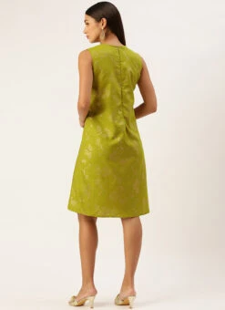 Olive Green Rayon Print Dress After Six Wear 11 Olive Green Rayon Print Dress After Six Wear -C Bazaar Shop Olive Green Rayon Print Dress DRBS02212506 b