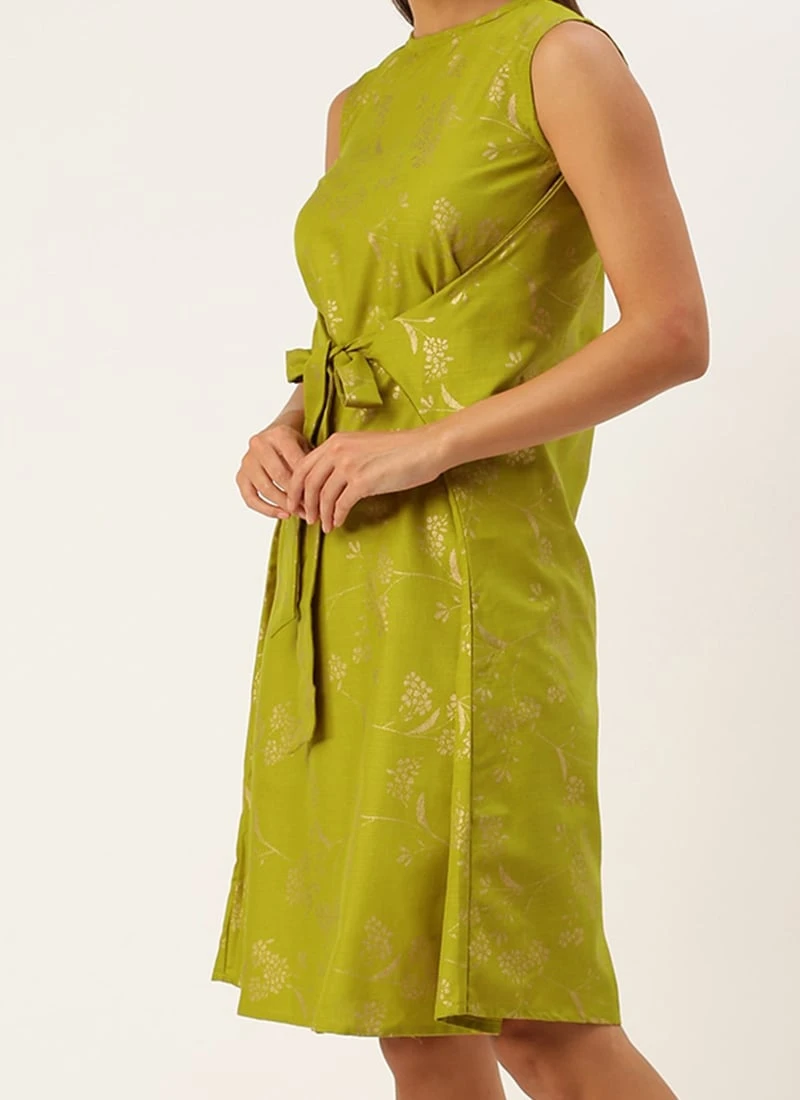 Olive Green Rayon Print Dress After Six Wear 1 Olive Green Rayon Print Dress After Six Wear