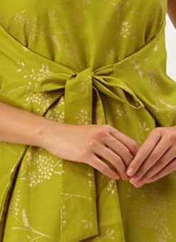 Olive Green Rayon Print Dress After Six Wear 14 Olive Green Rayon Print Dress After Six Wear -C Bazaar Shop Olive Green Rayon Print Dress DRBS02212506 rrc3