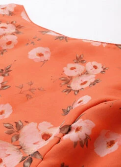Orange Digital Printed Organza Dress After Six Wear -C Bazaar Shop Orange Digital Printed Organza Dress DRBS02303873 rrc1
