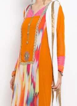 Orange Georgette Anarkali Suit After Six Wear
