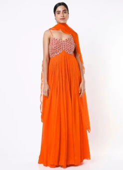 Orange Georgette Embroidered Anarkali Suit Wedding Wear -C Bazaar Shop Orange Georgette Embroidered Anarkali Suit SLDVC154 u