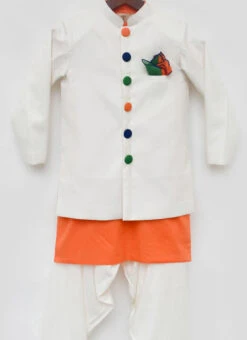Orange Kurta With Off White Jacket And Salwar