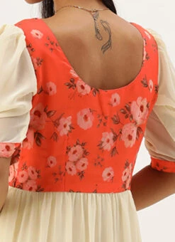 Orange N Off White Printed Dress Festive Wear -C Bazaar Shop Orange N Off White Printed Dress DRBS02303892 rrc2