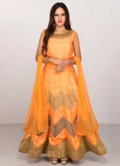 Orange Silk Embroidered Anarkali Suit Party Wear -C Bazaar Shop Orange Silk Embroidered Anarkali Suit SLDVC14 u