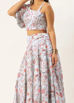 Skirt From Pale Blue Lily Art Silk Printed Skirt Set After Six Wear