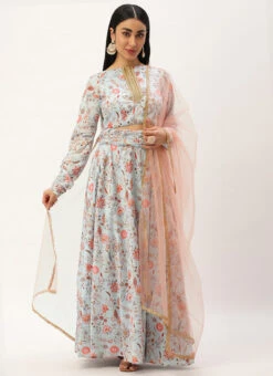 Dupatta From Pale Blue Lily Digital Printed Lehenga Set After Six Wear -C Bazaar Shop Pale Blue Lily Digital Printed Lehenga Set GHBS02301109 u