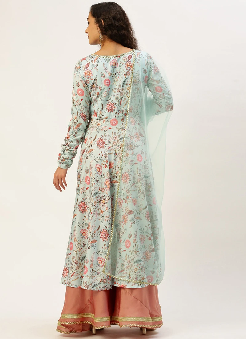 Top From Pale Blue N Mauve Art Silk Anarkali Suit Set After Six Wear 4 Top From Pale Blue N Mauve Art Silk Anarkali Suit Set After Six Wear - Image 4