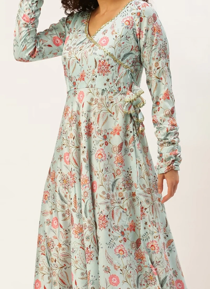 Top From Pale Blue N Mauve Art Silk Anarkali Suit Set After Six Wear 1 Top From Pale Blue N Mauve Art Silk Anarkali Suit Set After Six Wear