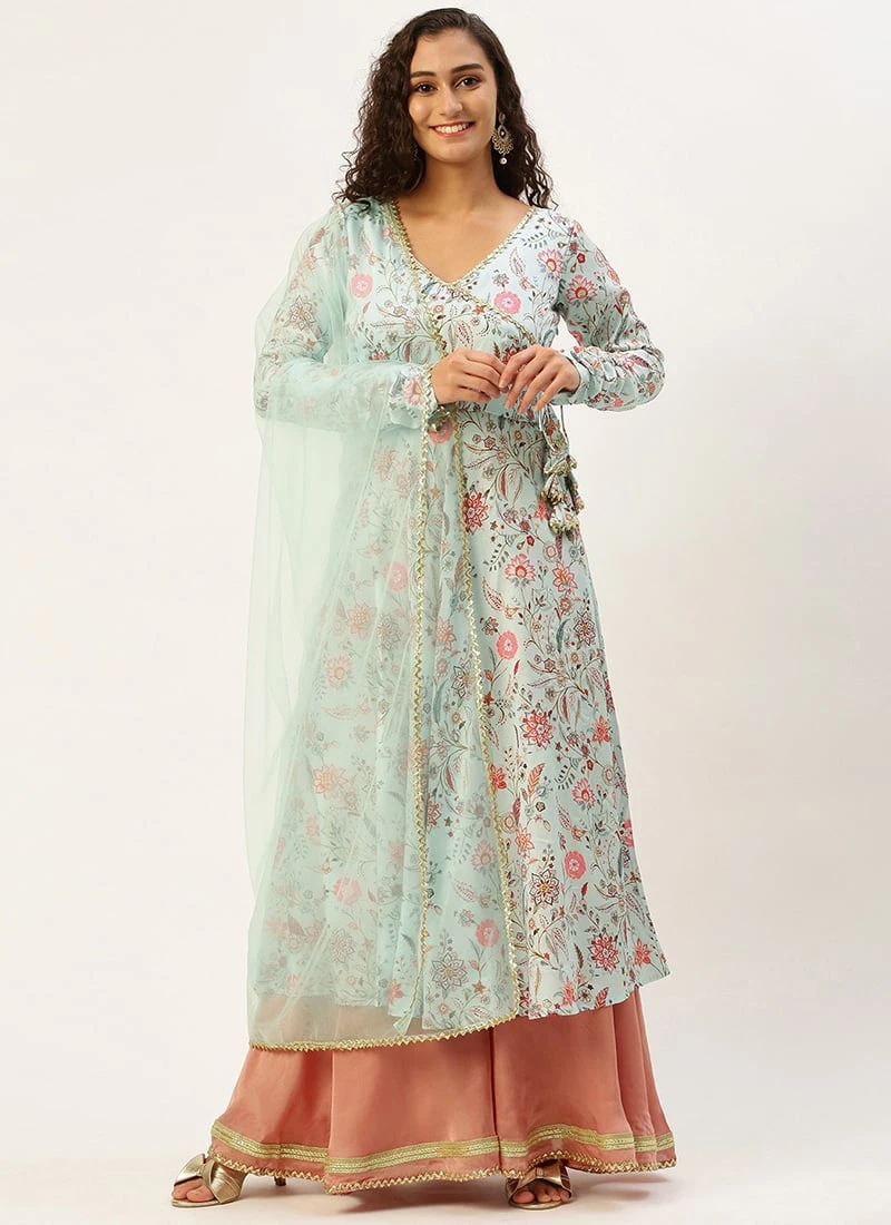 Top From Pale Blue N Mauve Art Silk Anarkali Suit Set After Six Wear 3 Top From Pale Blue N Mauve Art Silk Anarkali Suit Set After Six Wear - Image 3