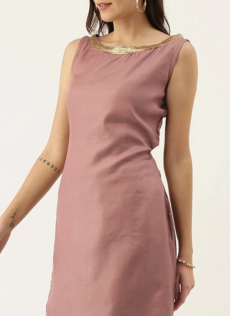 Pale Mauve Satin Boat Neck N Straight Pant Suit Festive Wear 1 Pale Mauve Satin Boat Neck N Straight Pant Suit Festive Wear