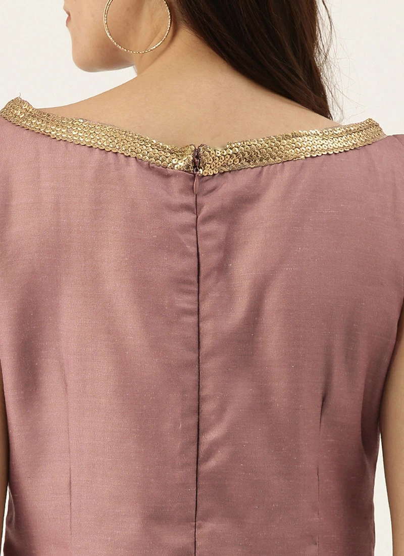 Pale Mauve Satin Boat Neck N Straight Pant Suit Festive Wear 8 Pale Mauve Satin Boat Neck N Straight Pant Suit Festive Wear - Image 8