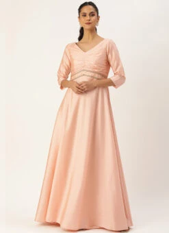 Peach Art Silk Anarkali Gown Festive Wear -C Bazaar Shop Peach Art Silk Anarkali Gown IWBS02306370 u