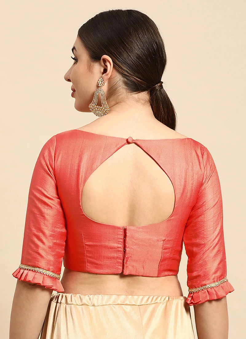 Peach Art Silk Blouse Festive Wear 4 Peach Art Silk Blouse Festive Wear - Image 4