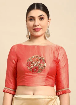 Peach Art Silk Blouse Festive Wear 10 Peach Art Silk Blouse Festive Wear -C Bazaar Shop Peach Art Silk Blouse BLBS02304991 u