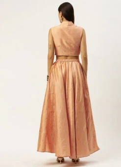 Skirt From Peach Art Silk Jacquard Co Ords Set After Six Wear -C Bazaar Shop Peach Art Silk Jacquard Co Ords Set IWBS02211099 b