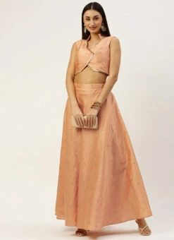 Skirt From Peach Art Silk Jacquard Co Ords Set After Six Wear -C Bazaar Shop Peach Art Silk Jacquard Co Ords Set IWBS02211099 u