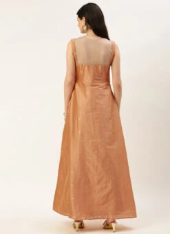 Peach Art Silk Jacquard Dress Festive Wear -C Bazaar Shop Peach Art Silk Jacquard Dress DRBS02212489 b